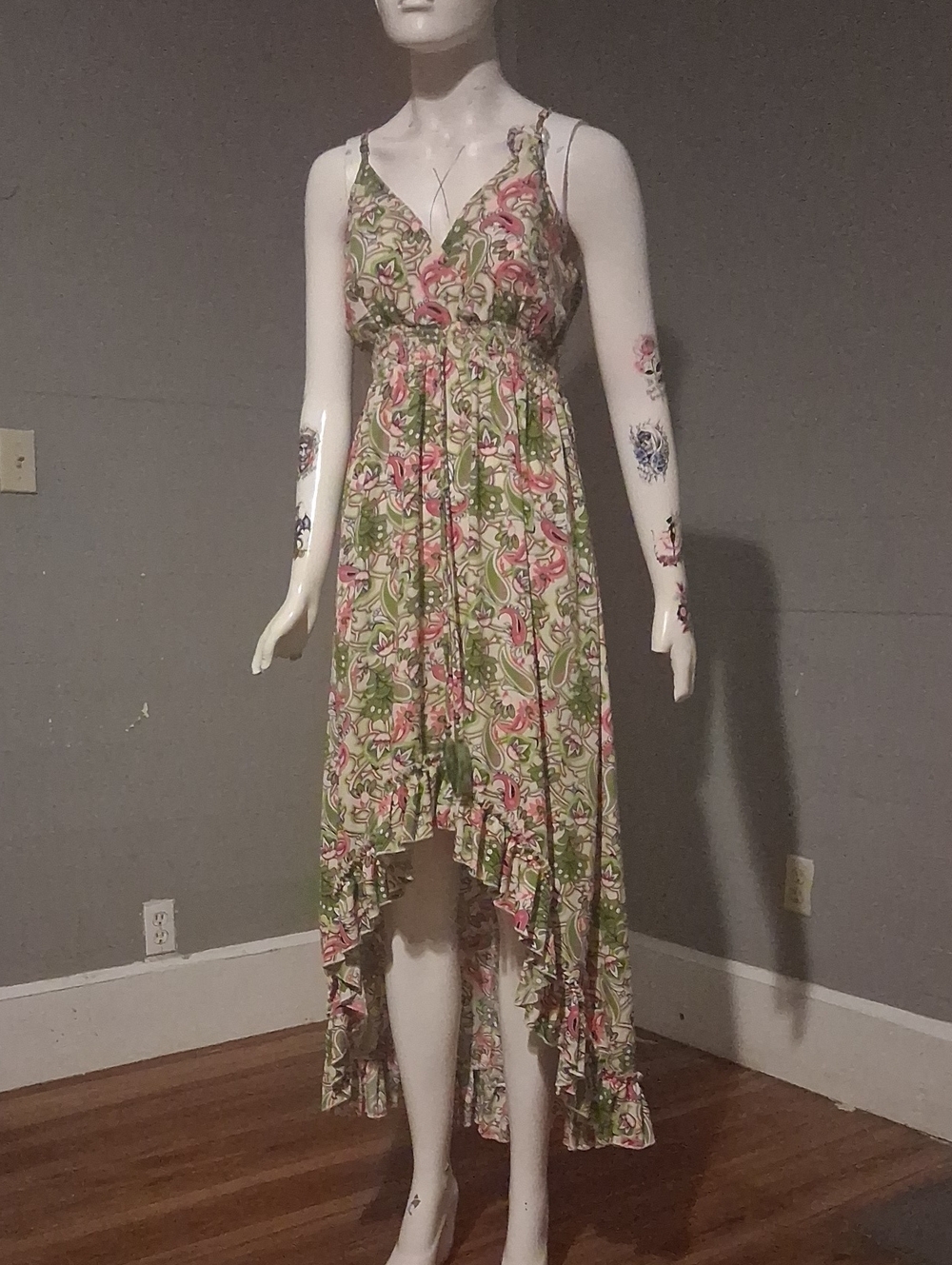 New Look Green and Pink Paisley High-Low Sundress